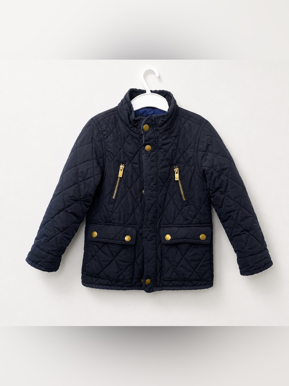 ZARA Boys Quilted Jacket Navy Blue Snap Zip Utility Coat Size 5 Lightweight